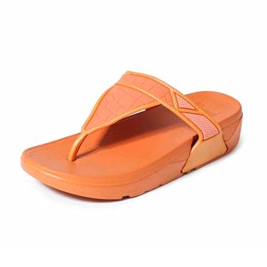 Imagem de Sandália anabela feminina tamanho 6 fio dental liso PVC borracha tempo banho respirável personalizado sandália chinelo moda (laranja, 390,00)