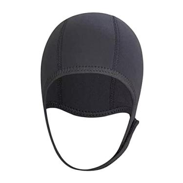 Imagem de Colaxi Chapéu de mergulho de neoprene de 3 mm, capa de cabeça, chapéu de surf, gorro ajustável, capuz de mergulho, para caiaque, mergulho, surf, vela, PRETO