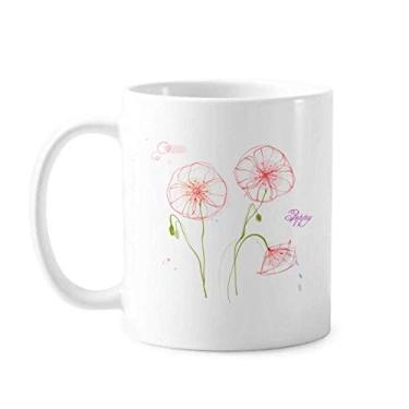 Imagem de Caneca de pintura branca com plantas de flores de cerâmica copo de porcelana de café