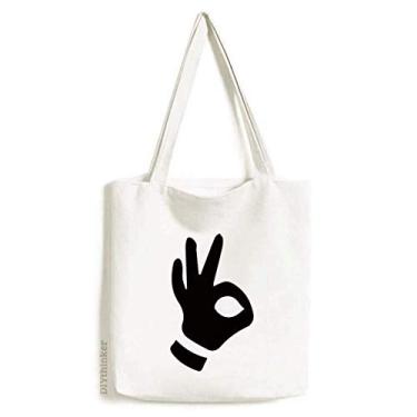 Imagem de Bolsa de lona com desenho de gesto OK bolsa de compras casual bolsa de mão