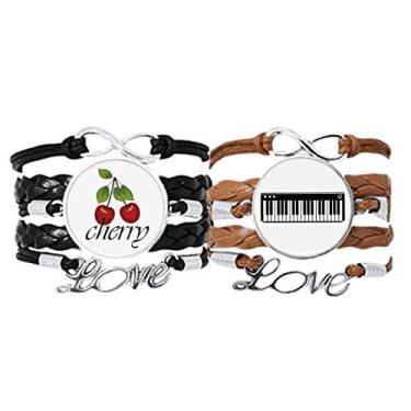 Imagem de DIYthinker Pulseira elétrica de piano musical, vitalidade e sons, pulseira de couro, corda de couro, cereja, amor, conjunto duplo