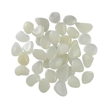 Imagem de ＫＬＫＣＭＳ 50 unidades que brilham no escuro luminosas paralelepípedos cascalho artesanato bricolage seixos brilhantes brilhantes para plantas de, BRANCO