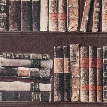 Imagem de Papel de Parede Vinílico Book Am Rolo 53cmx10m Estampado Livros Marrom/bege