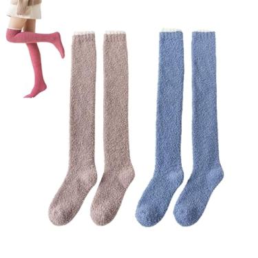 Imagem de 2 pares de meias femininas felpudas acima do joelho, meias térmicas espessas sobre o joelho, meias macias de inverno felpudas até a coxa (10,one size)