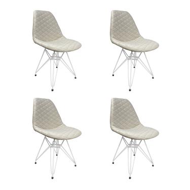 Imagem de Kit 4 Cadeiras Jantar Estofadas Nude Eiffel Eames Base Ferro Branco