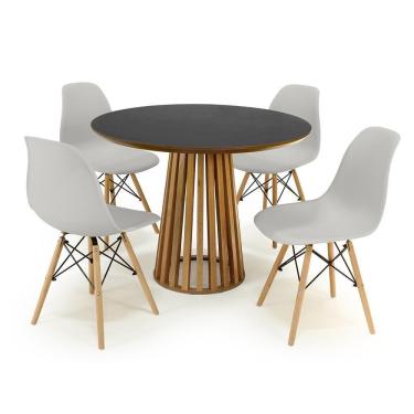 Imagem de Conjunto Mesa de Jantar Redonda Luana Amadeirada Preta 100cm com 4 Cadeiras Eames Eiffel - Cinza