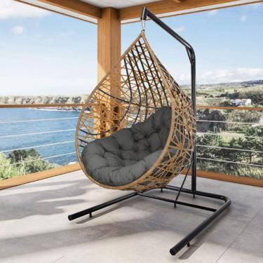 Imagem de Cadeira Balanço Ninho Suspenso Gota Tramado com Suporte e Almofada Impermeável Acesse Móveis