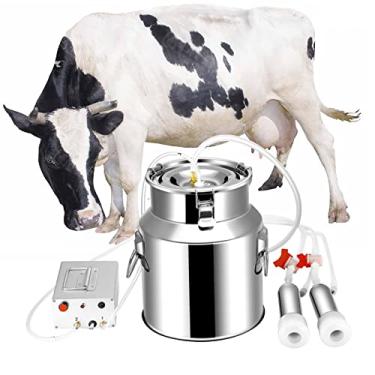 Imagem de Ordenhadeira pulsante 14L para vacas e cabras com balde de aço inoxidável, parada automática de leite, suporta ordenha unilateral e bilateral