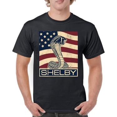 Imagem de Camiseta masculina Shelby Cobra bandeira Legend Muscle Car Racing Mustang GT500 GT350 427 Performance Powered by Ford, Preto, 5G