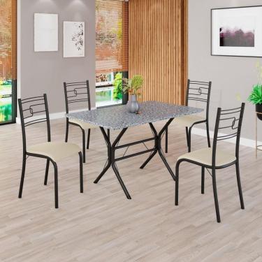 Imagem de Conjunto Sala de Jantar Mesa Retangular 100x60cm Tampo Granito Ocre 4 Cadeiras Paraty Creme / Preto Fosco