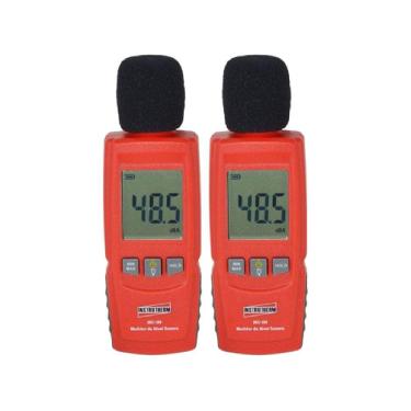 Imagem de Kit 2 Decibelímetro Digital Sonoro 30 A 130db Máx Mín Hold Microfone Alarme Dec-350 Portátil Instrutherm Protetor Vento