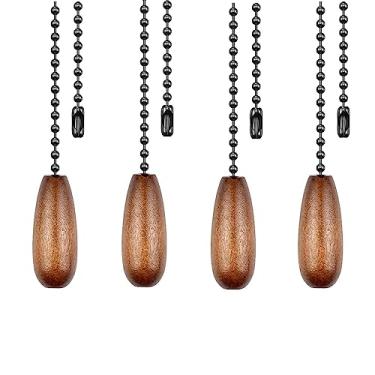 Imagem de Dotlite Extensor de corrente de puxar para ventilador de teto, 4 peças de correntes de extensão decorativas de madeira, iluminação de 30,5 cm e enfeite extensor de cabo de ventilador com contas de leque com conector (Woden 4Pack)