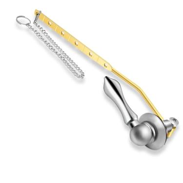 Imagem de Boltigen Alça universal para vaso sanitário com montagem em ângulo frontal, alavanca embutida para tanque de vaso sanitário com acabamento cromado, kit de substituição de alavanca de viagem de vaso sanitário com 1 peça de corrente de melindrosa de aço inoxidável