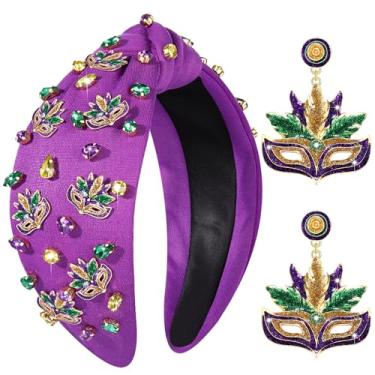 Imagem de mokkia 2 peças de tiaras femininas de carnaval com contas, máscara crwon com nó, faixa de cabeça de carnaval, acessório de cabelo para presente (Mardi Gras 3)