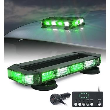Imagem de LUMENIX Barra de luzes estroboscópicas de telhado LED verde branco com aviso de trânsito de emergência com luz de aviso de segurança magnética resistente para veículos de aplicação da lei POV, caminhões de reboque limpa-neve