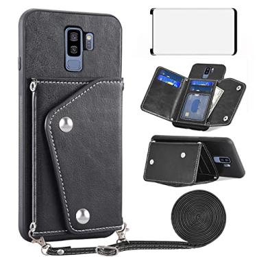 Imagem de Asuwish Capa de celular para Samsung Galaxy S9 Plus com protetor de tela de vidro temperado e suporte para cartão de crédito, alça transversal, suporte de couro para celular S9+ 9S 9+ S 9 9plus S9plus