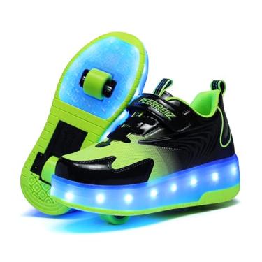 Imagem de Ehauuo Tênis unissex infantil com rodas brilhantes para meninas, patins iluminados, para meninos, recarregáveis, tênis piscando para presente, K - verde, 16
