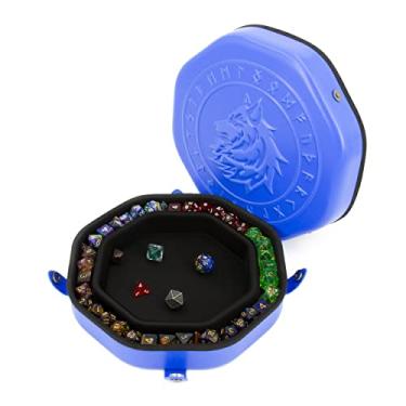 Imagem de CASEMATIX Bandeja de dados e estojo de armazenamento de dados para até 115 RPG – Bandeja de dados para rolar com botões magnéticos, design de lobo em relevo e interior sem arranhões para proteção de