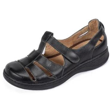 Imagem de sandália Feminino Franciscana Conforto Em Couro Preto Serella Retrô-Feminino