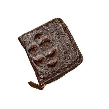 Imagem de Carteira masculina autêntica de couro de jacaré exótico, curta, preta, dobrável, dobrável, genuína, pele de crocodilo, masculina, pequena, marrom, porta-cartões, Marrom, 11cm (Length) x 11cm(Height) x
