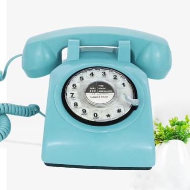 Imagem de TelPal Telefone de mesa retrô com fio de linha única clássico vintage mostrador rotativo telefone fixo mãos livres para casa/escritório/hotel, telefones antigos para presente de idosos (azul)