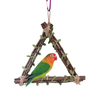Imagem de Balanço triangular para pássaros papagaios, suporte de madeira natural, brinquedo de balanço para pássaros pequenos e médios, periquitas, conure, calopsita quacre