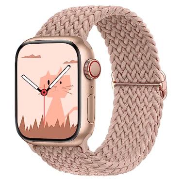 Imagem de Yaber Pulseira trançada elástica compatível com Apple Watch Series 8 7 6 5 5 4 3 2 1 Ultra SE (42 mm/44 mm/45 mm/49 mm, rosa nude)