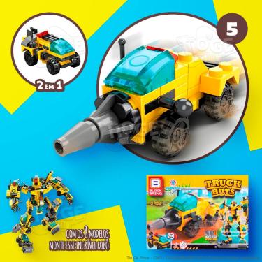 Imagem de Blocos de Montar e Desmontar (Nº 5) Caminhão Trator Escavador 2 em 1 Robô Transformers Truck Bots Block Brinq 51 Peças