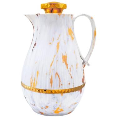 Imagem de Garrafa térmica isolada de café, 945 ml, frasco de luxo isolado em estilo árabe, bule de chá, com bico e forro de vidro para água quente e fria, ornamentos de inauguração de casa (branco e dourado)
