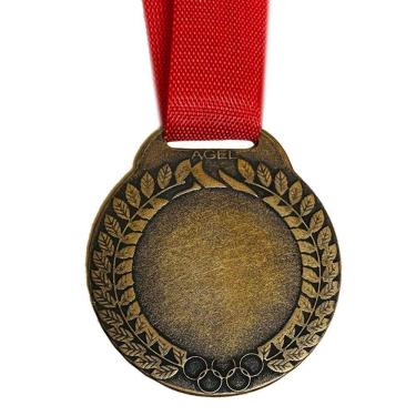 Imagem de Kit 20 Medalhas 3.5cm Fita Vermelha Centro Liso Metal bronze