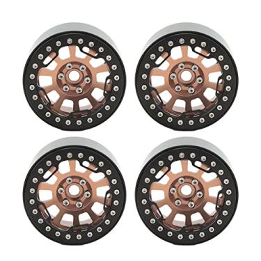 Imagem de Jantes de Roda RC Beadlock, 4 PCS 2.2in Cubo de Roda RC Beadlock Cubo de Roda de Liga de Alumínio Cubo de Substituição Universal para Rastreador de Simulação 1/10 RC (Cobre)