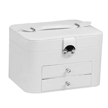 Imagem de Organizador de joias Caixa de joias de camada dupla com fechadura e gaveta de espelho Organizador de joias de viagem com fechadura Caixa de armazenamento de joias para mulheres Estojo de joias Armazen