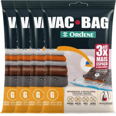 Imagem de 4 Sacos a Vácuo para Roupas Vac Bag Grande 55x90cm cada Ordene Impermeável