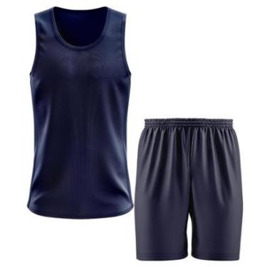 Imagem de Kit Calção Short Futebol Basquete Azul + Regata Masculina Lisa Básica Dry-Masculino