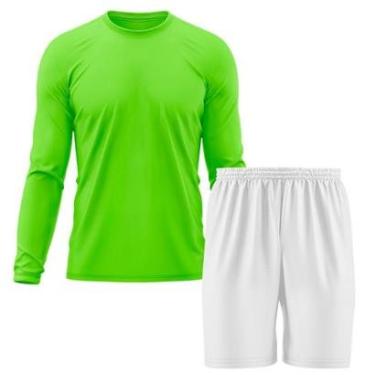 Imagem de Kit Calção Short Futebol Basquete Branco + Manga Longa Masculina Segunda Pele Dry-Masculino