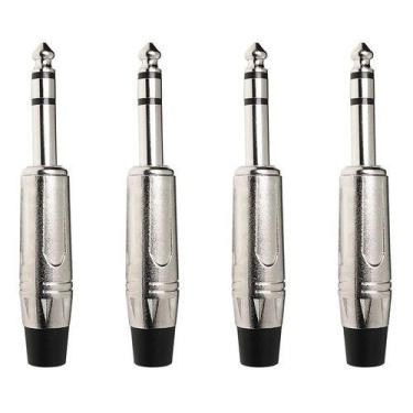 Imagem de Kit 4 Plug P10 Macho Estéreo Niquelado P/ Áudio Profissional - LUMINOS