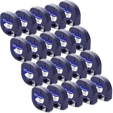 Imagem de Hehua Refil de fita adesiva 91330 10697, pacote com 20 unidades, compatível com refis Dymo Letratag 12 mm x 4 m 1/2 x 13 preto em papel branco funciona com Dymo Letra Tag Label Maker LT-100H 100T 110T
