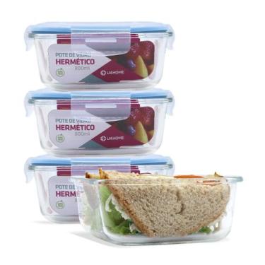 Imagem de Conjunto 4 Pote Vidro Hermético Marmita Tampa Plástico 800ml - U4home,