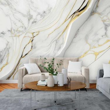 Imagem de Papel de Parede Painel 3D Mármore Branco com Ouro 3M Revestimento Pedr