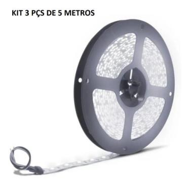 Imagem de kit 3 Fita Led 3528 Sem Silicone 5 Metros Branca Branco Frio