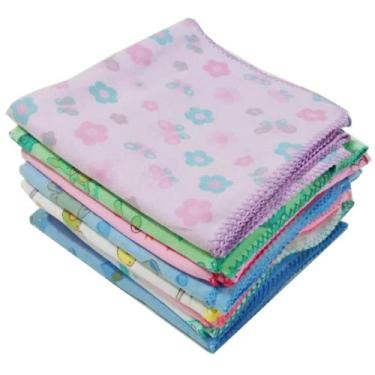 Imagem de Cueiros Flanelados Estampados Grande C/ Crochê Kit C/ 8 - Dugu, Neutro