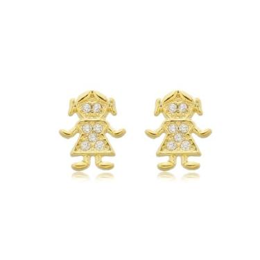 Imagem de Brinco Menina Cravejado Banhado a Ouro 18k - Work Semijoias