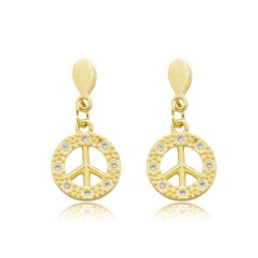 Imagem de Brinco Símbolo da Paz Cravejado Banhado a Ouro 18k - Work Semijoias