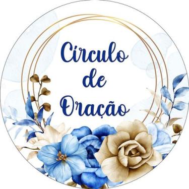 Imagem de Painel De Festa Redondo 1,50x1,50 - Floral Azul Circulo de Oração 018 