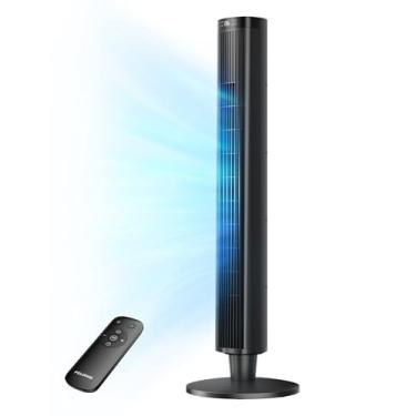 Imagem de PELONIS Ventilador de torre de 106 cm para quarto - 7,9 m/s, ventilador de torre oscilante de 90° com controle remoto, visor de LED - ventilador de chão para ambientes internos com 6 velocidades, 4