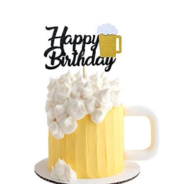 Imagem de Cheers & Beers Topo de bolo Glitter Feliz Aniversário Caneca de Cerveja Topo de Bolo Cheers to 21 25 30 35 40 45 50 55 60 Anos Decoração de Bolo de Aniversário Decorações de Artigos de Festa de