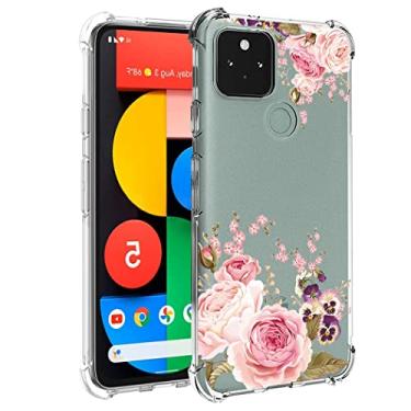Imagem de Yerebel Capa fofa para Google Pixel 5, GD1YQ GTT9Q, capa de silicone de borracha macia TPU transparente flexível para Google Pixel 5 (roseflower)