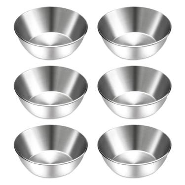 Imagem de BILLIOTEAM 6 pratos de aço inoxidável, tigelas redondas para temperos, mini pratos para aperitivo, pires para misturar sushi (8,9 x 3,18 cm)