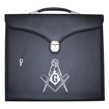 Imagem de Estojo de avental maçônico de couro Master Mason (estampado) MM, tamanho provincial | Bolsas de transporte maçônicas, Prata, 24'' x 36''x 1.5"