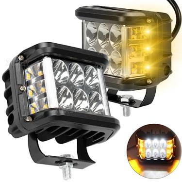 Imagem de AUTOXBERT Luzes laterais de 10 cm Off Road com cubo de luz estroboscópica amarela e dupla face com flash branco e amarelo para Jeep Truck ATV 4x4 trator arado